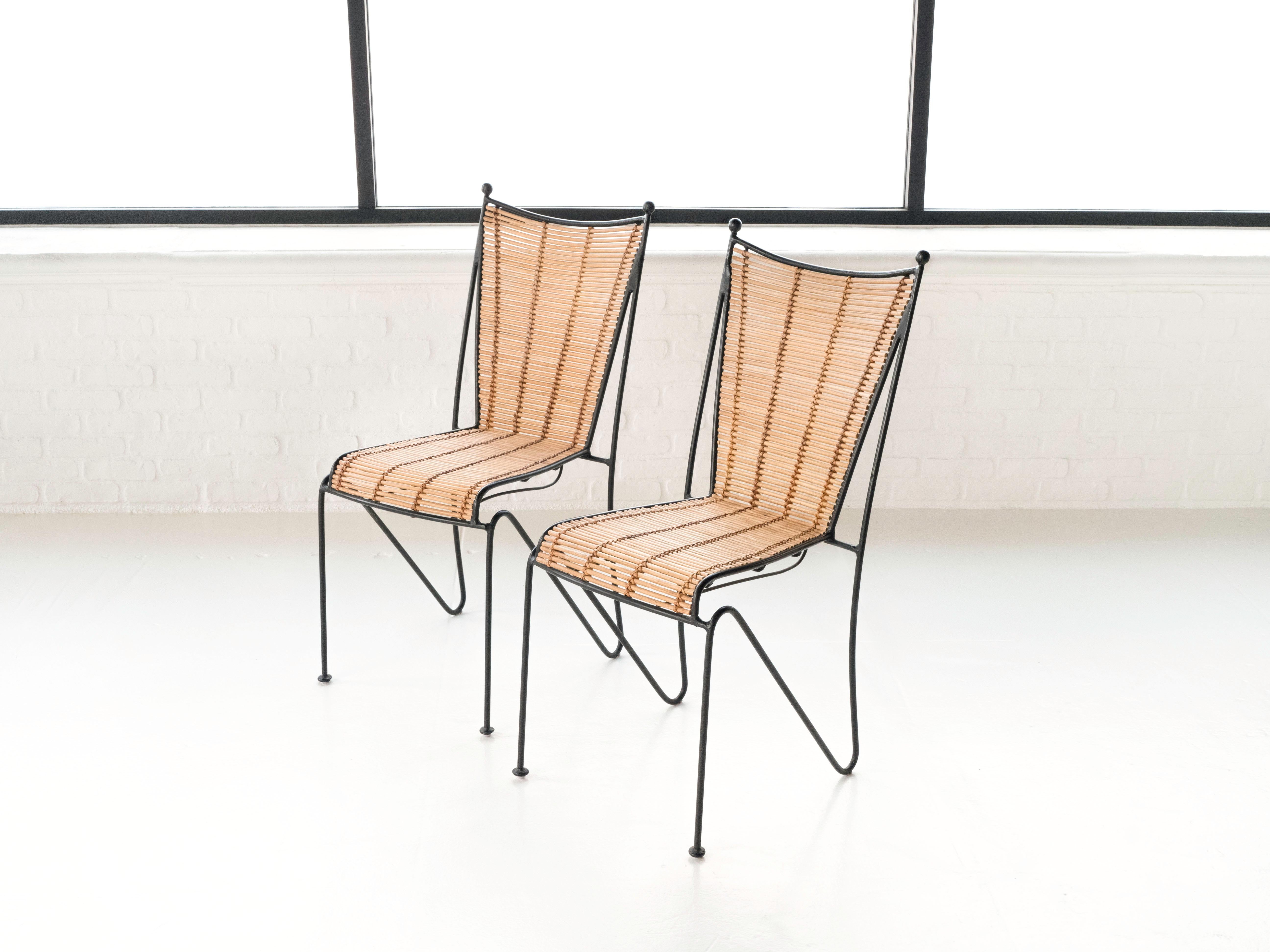 Pipsan Saarinen Swanson Iron & Rattan Set of 6 Chairs, Ficks Reed, 1950s In Good Condition In Los Angeles, CA