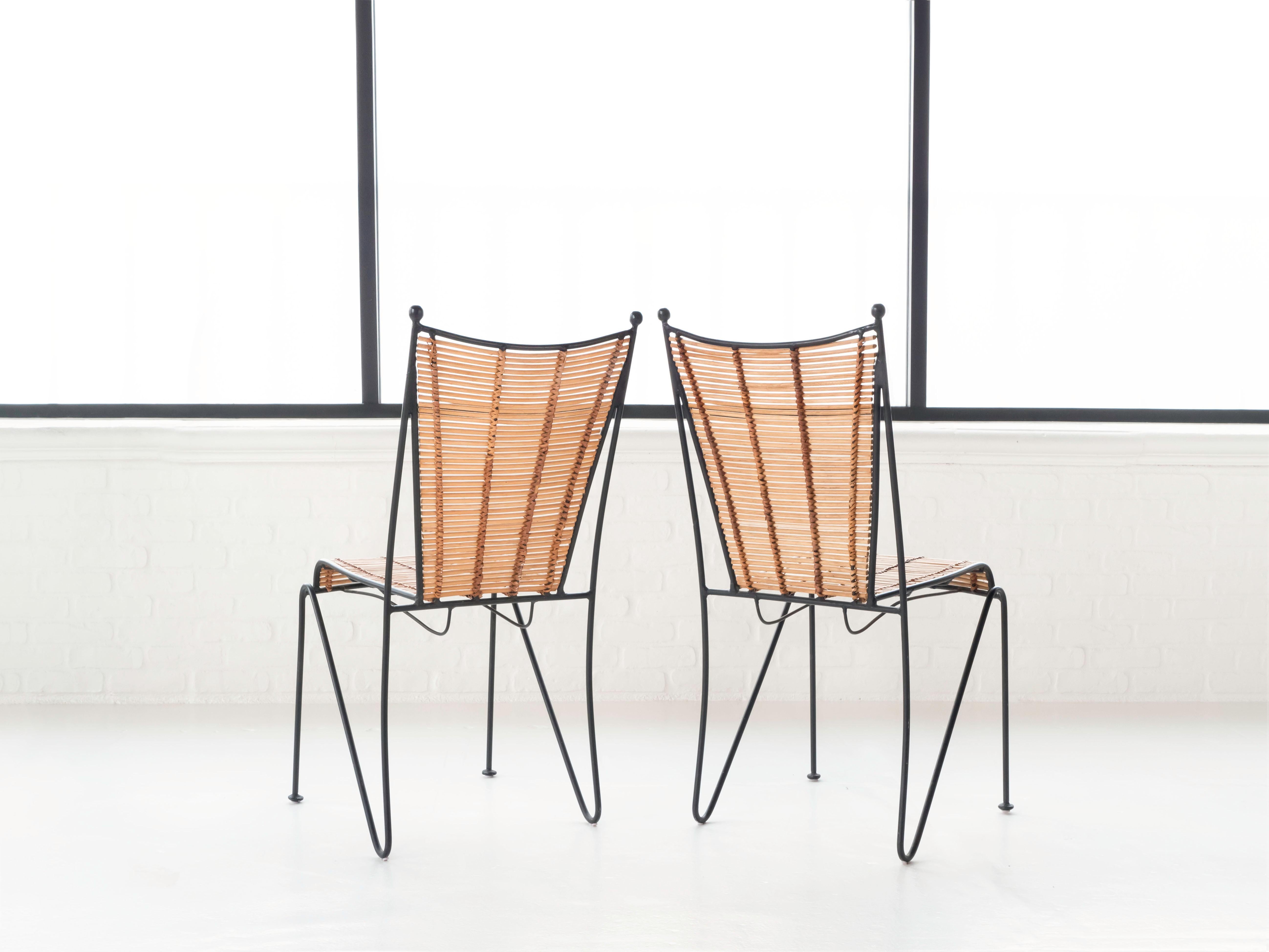 20th Century Pipsan Saarinen Swanson Iron & Rattan Set of 6 Chairs, Ficks Reed, 1950s