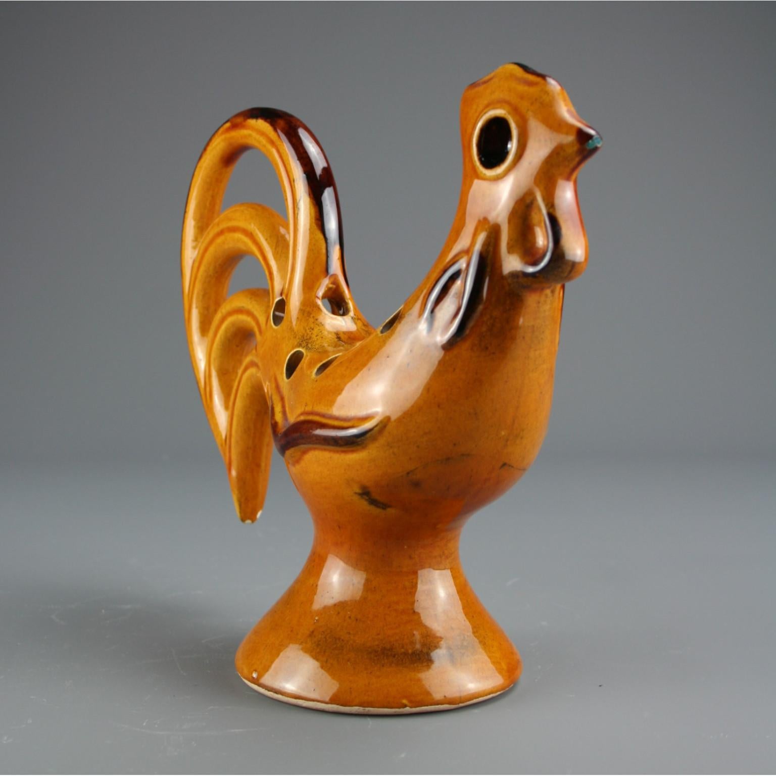 Hand-Crafted Pique Fleur Coq En Ceramique, Poterie Les Grottes, Dieulefit, circa 1960s For Sale