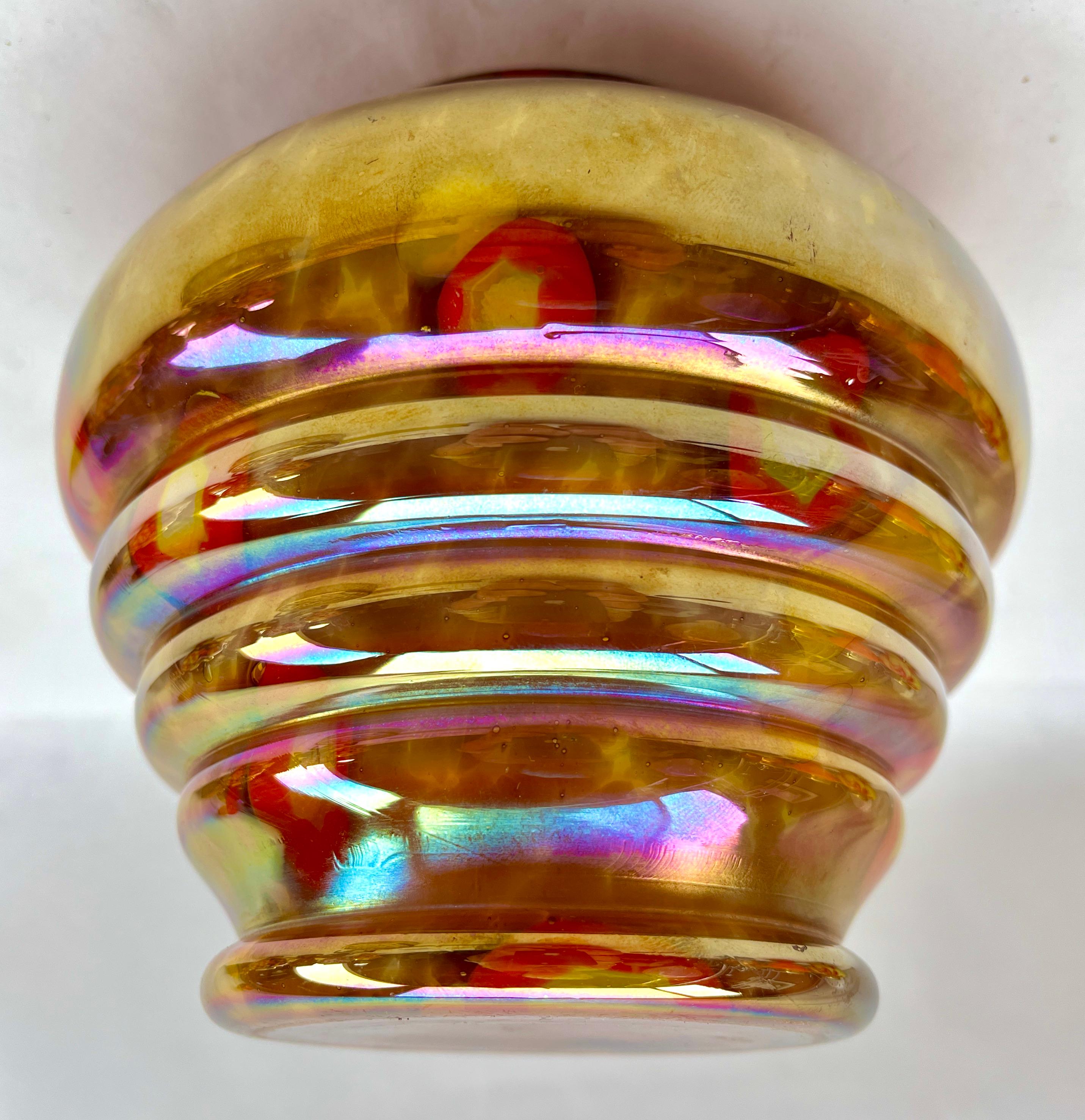 'Pique Fleurs' Iridescent Glass Vase, in Multi Color Decor with Grille, 1930s  For Sale 3