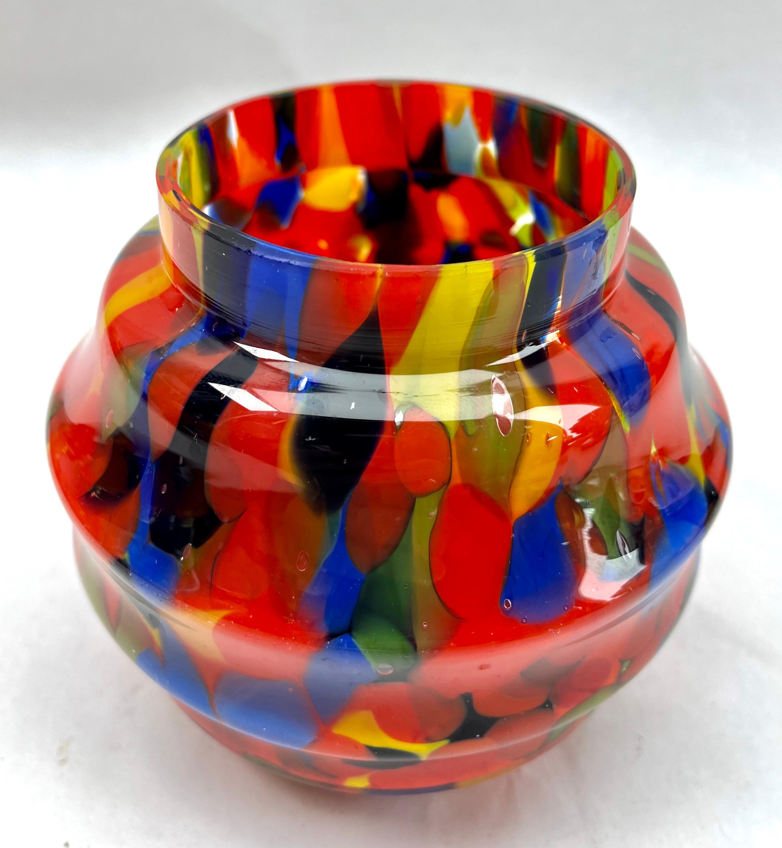 'Pique Fleurs'  Vase, in Multi Color Decor with Grille, Late 1930s For Sale 4