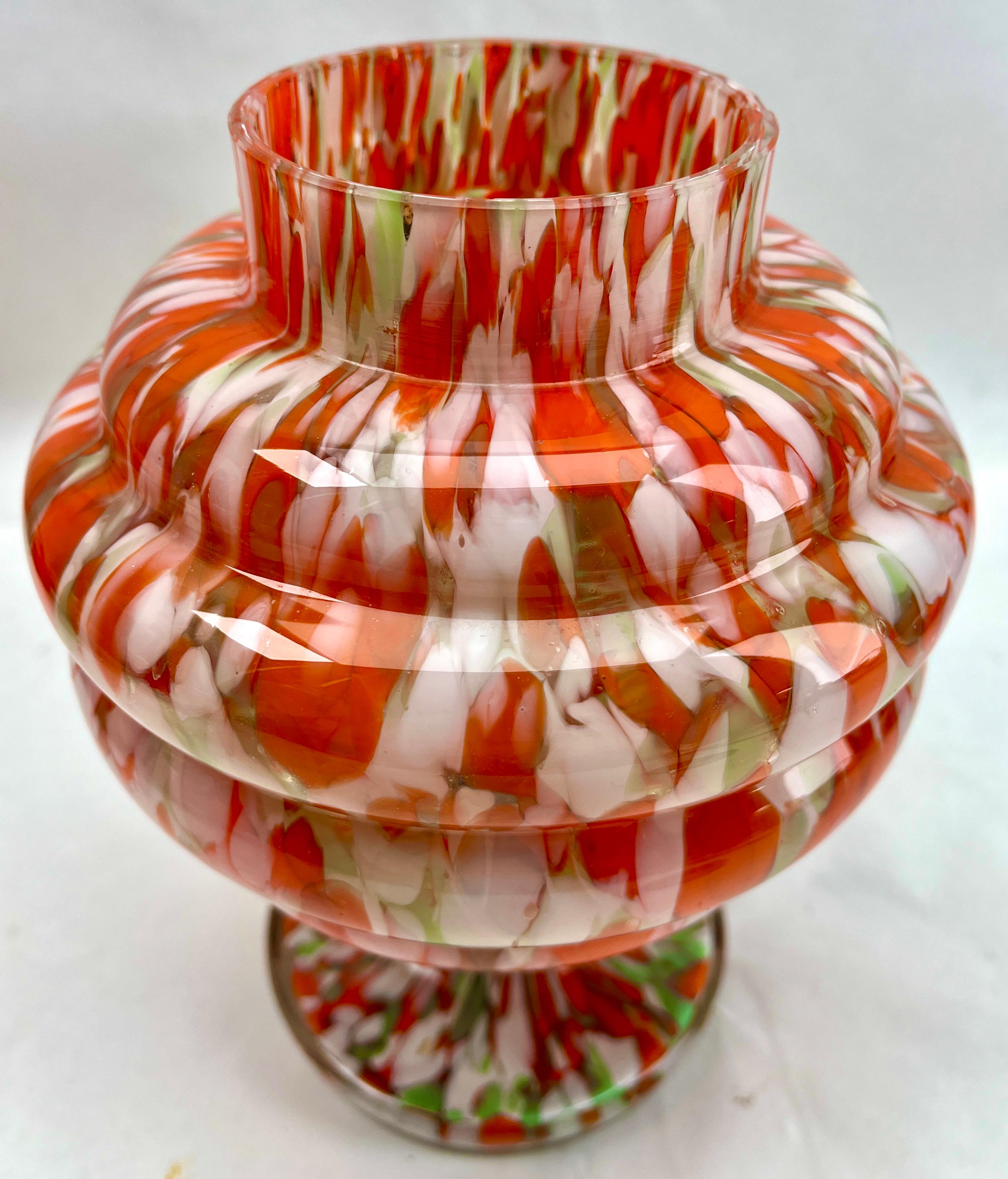 Art Nouveau 'Pique Fleurs'  Vase, in Multi Color Decor with Grille, Late 1930s For Sale