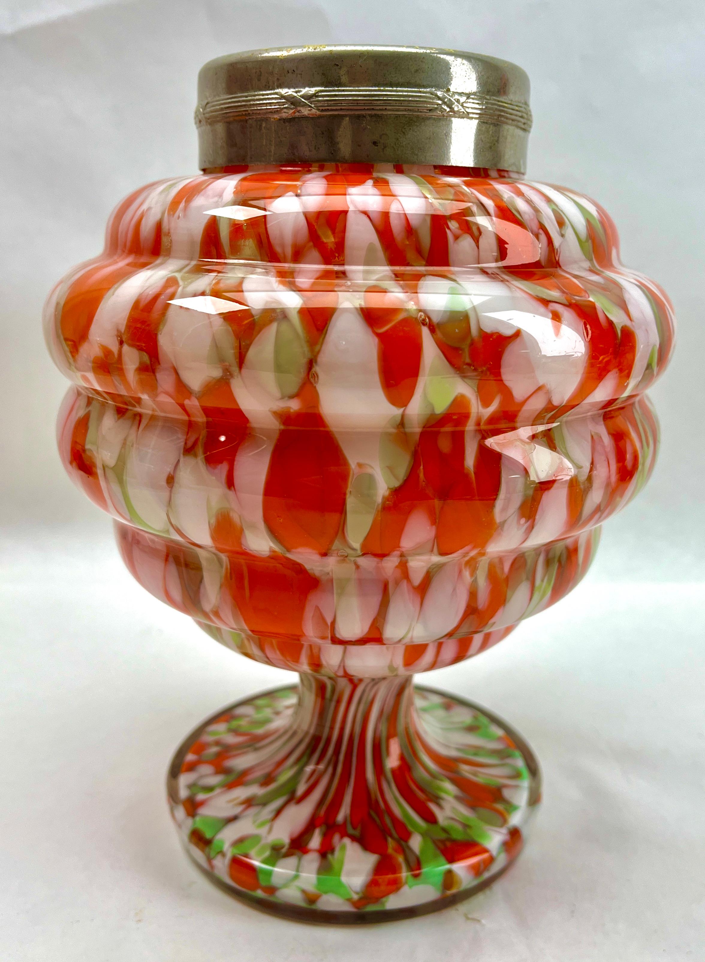 Belgian 'Pique Fleurs'  Vase, in Multi Color Decor with Grille, Late 1930s For Sale