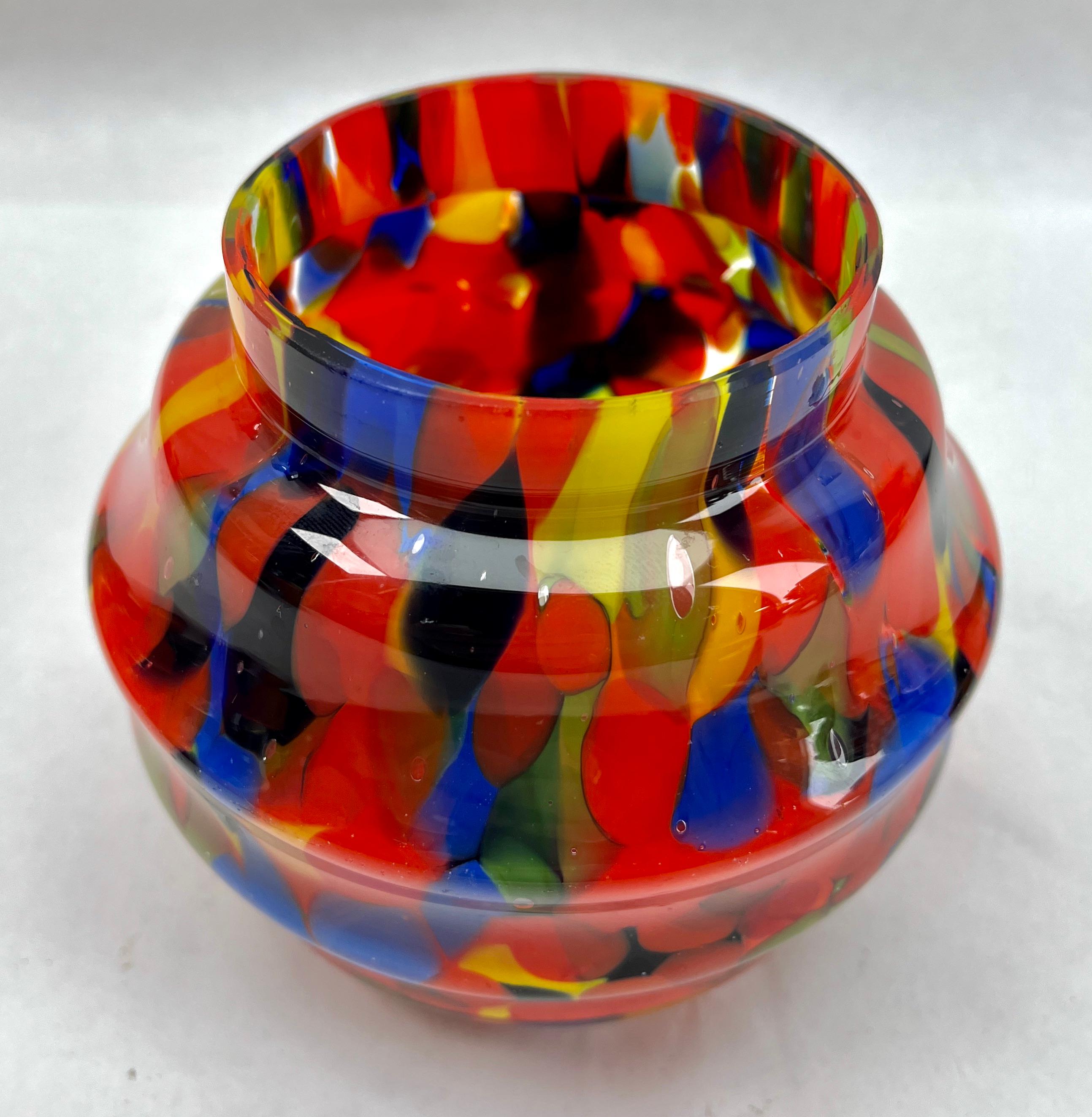 Art Glass 'Pique Fleurs'  Vase, in Multi Color Decor with Grille, Late 1930s For Sale