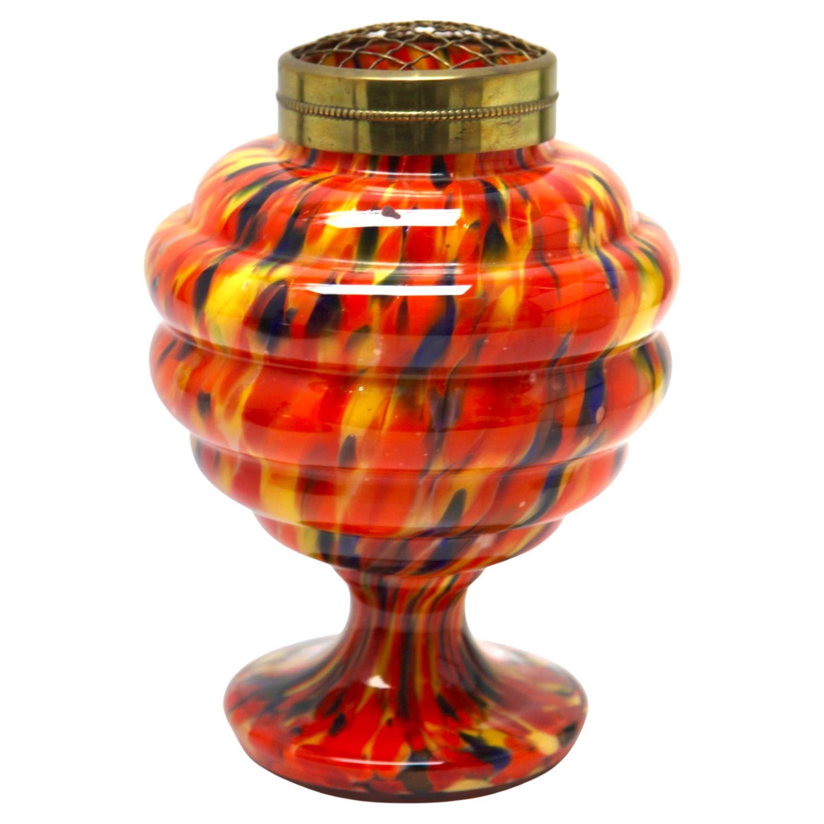 'Pique Fleurs'  Vase, in Multi Color Decor with Grille, Late 1930s For Sale