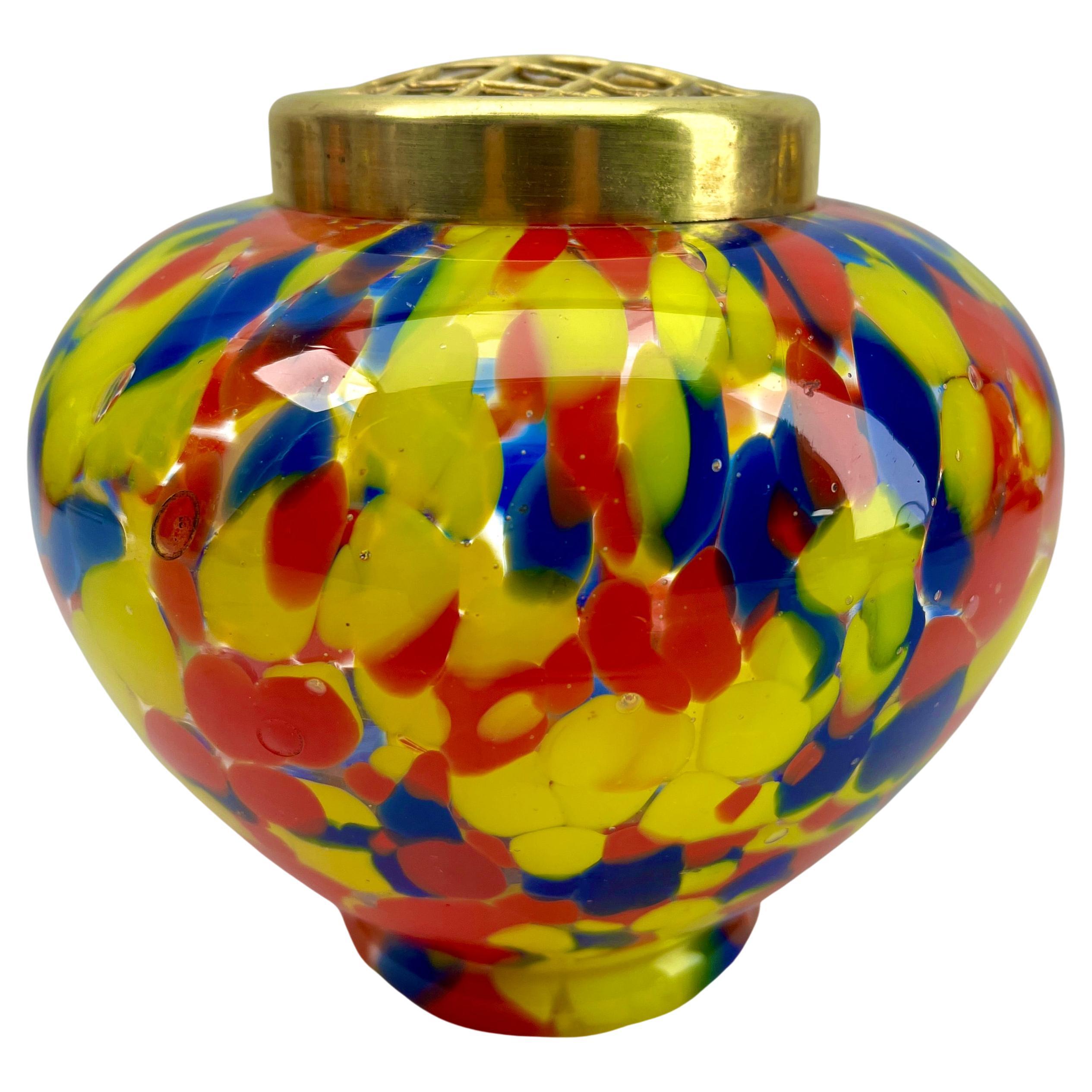 'Pique Fleurs'  Vase, in Multi Color Decor with Grille, Late 1930s For Sale