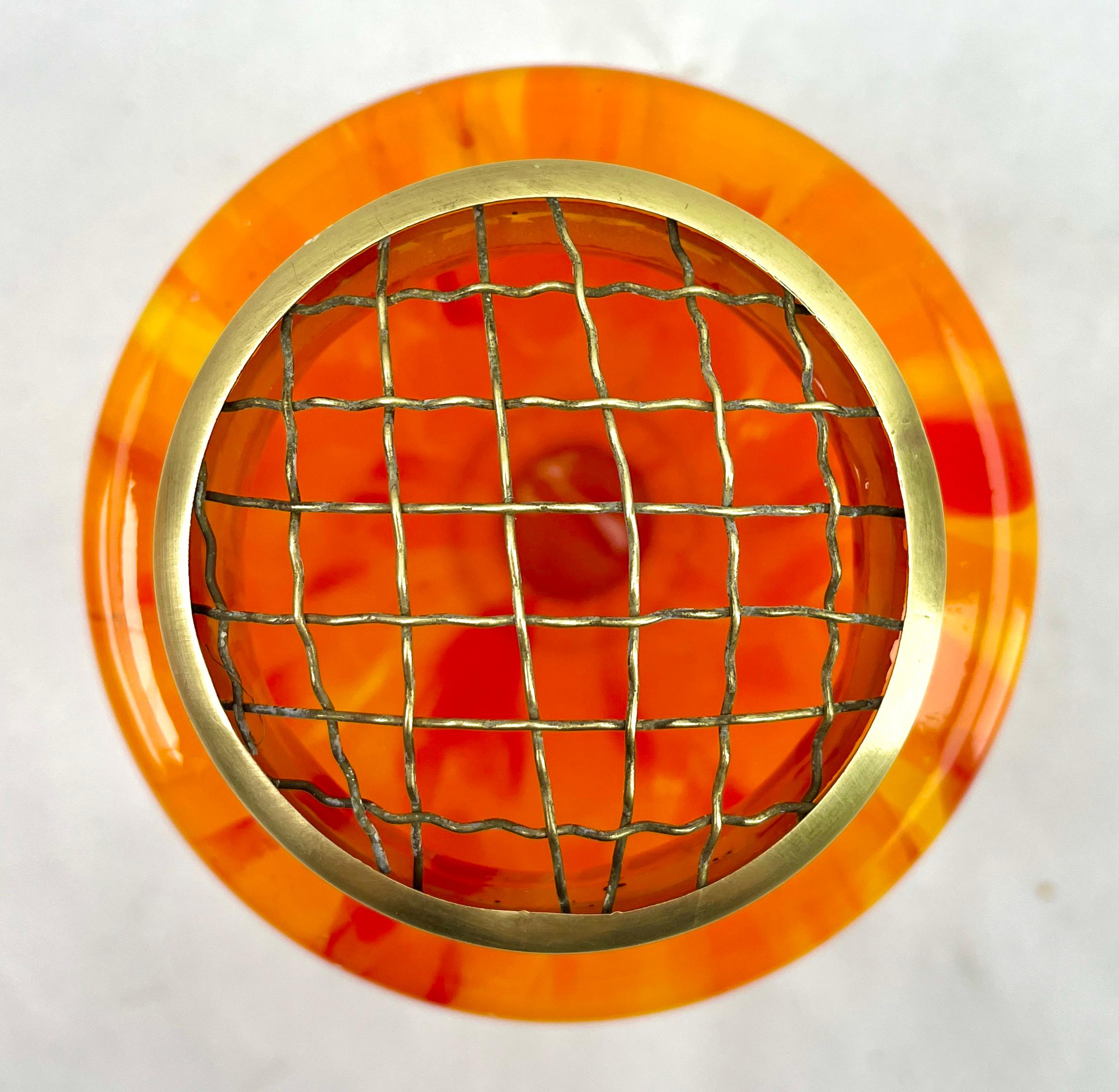 'Pique Fleurs'  Vase, in Multi Color Orange Decor with Grille, Late 1930s For Sale 5