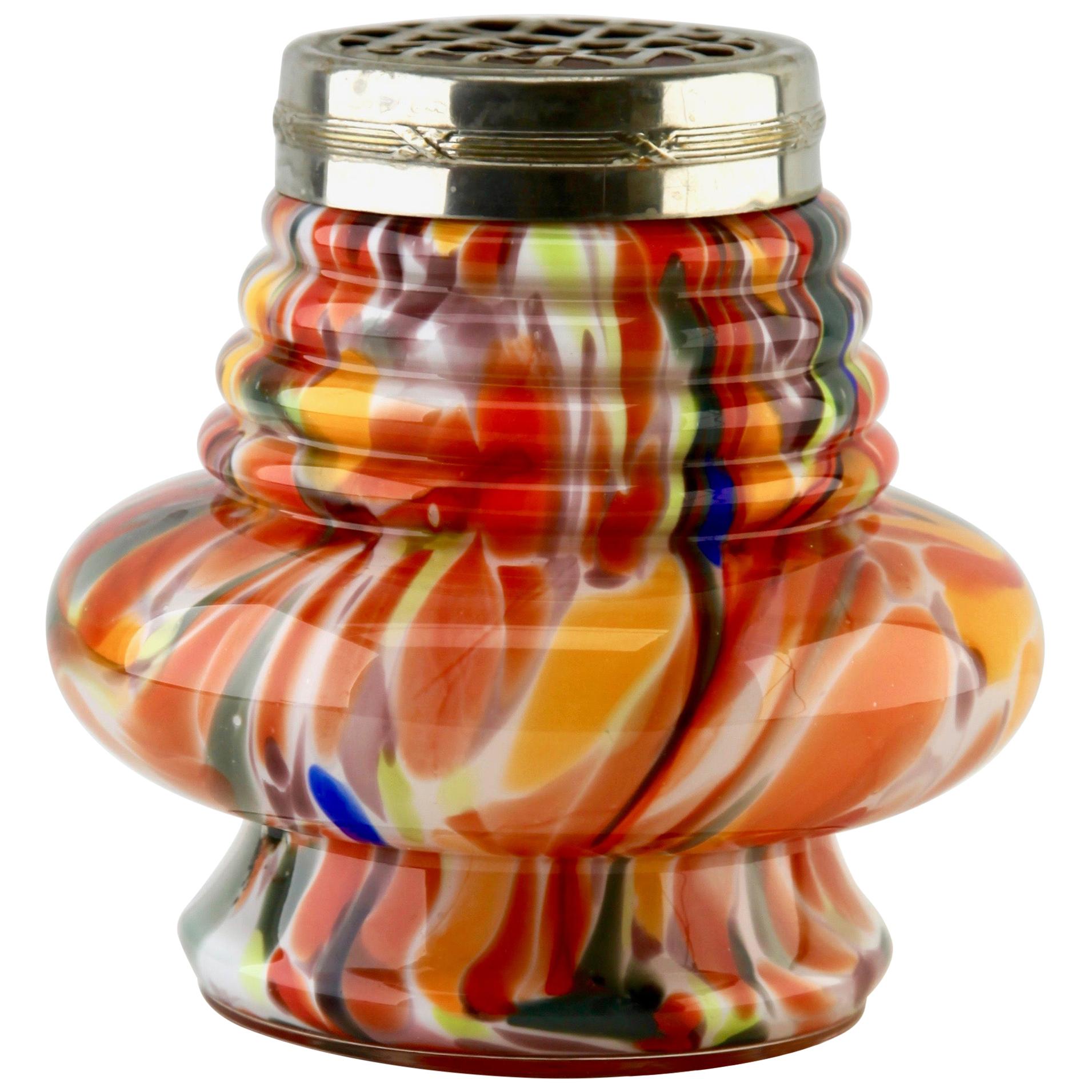 'Pique Fleurs' Vase in Multicolored Splatter Glass, with Grille