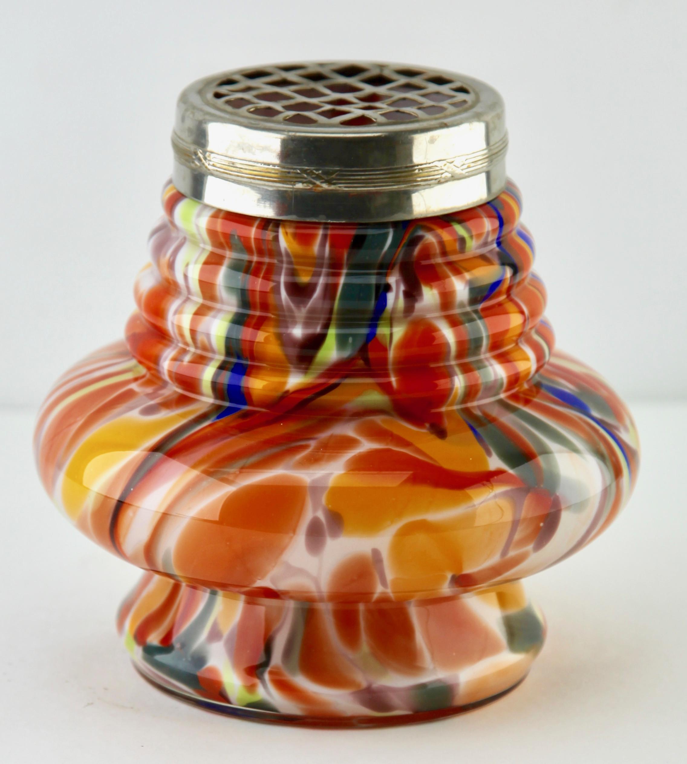 Belgian 'Pique Fleurs' Vase in Multicolored Splatter Glass, with Grille