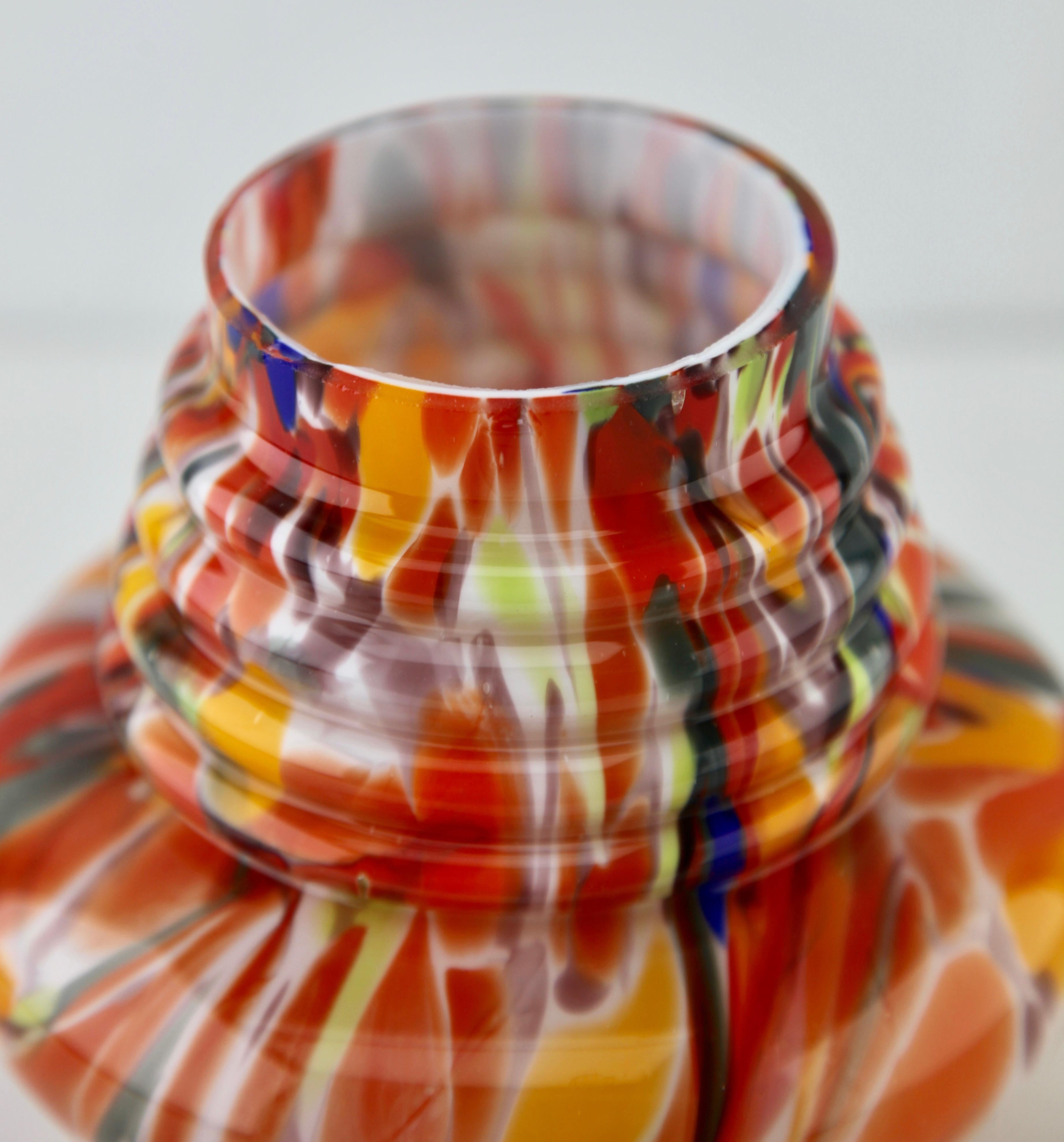 Hand-Crafted 'Pique Fleurs' Vase in Multicolored Splatter Glass, with Grille