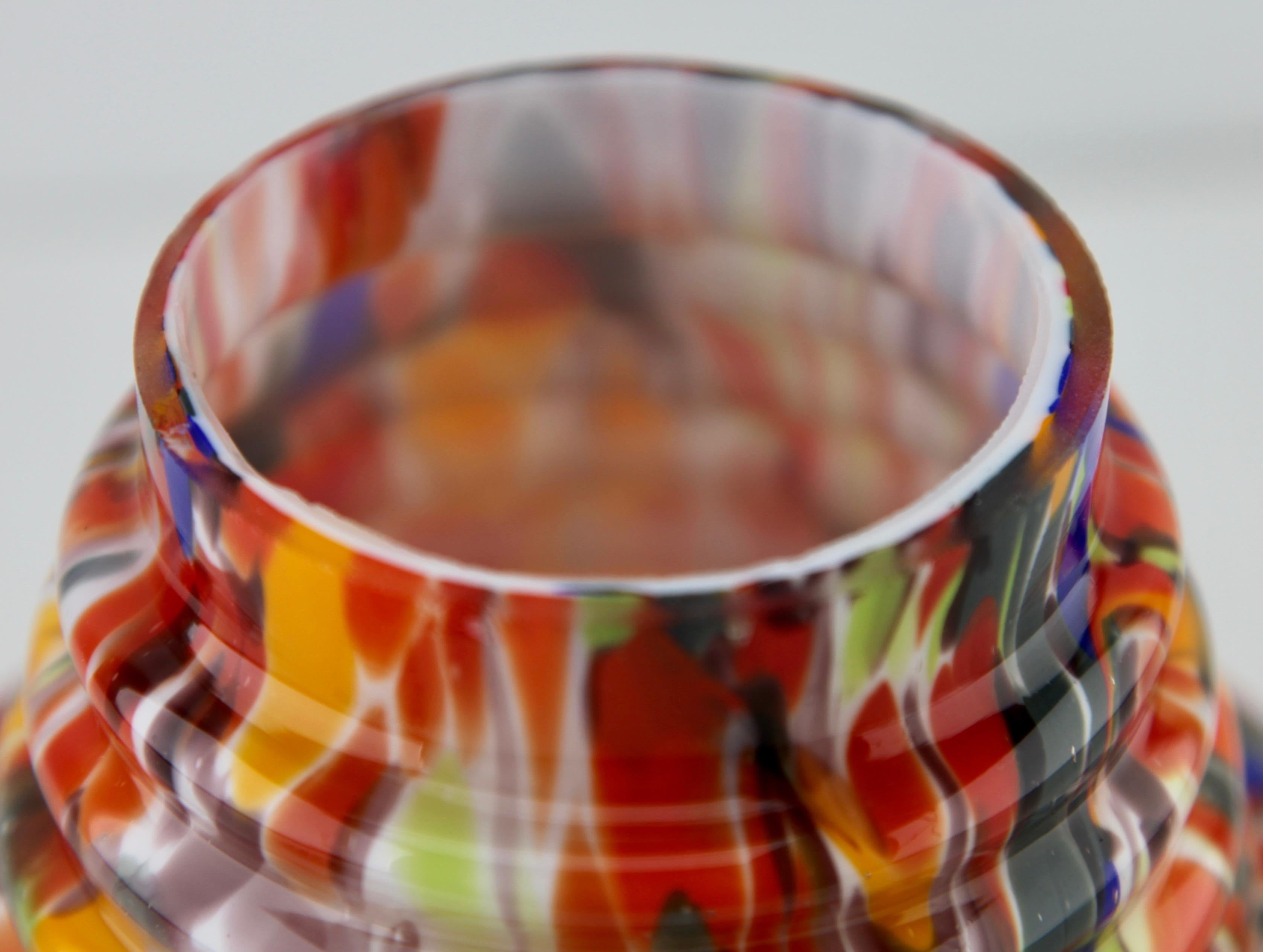 'Pique Fleurs' Vase in Multicolored Splatter Glass, with Grille In Good Condition In Verviers, BE