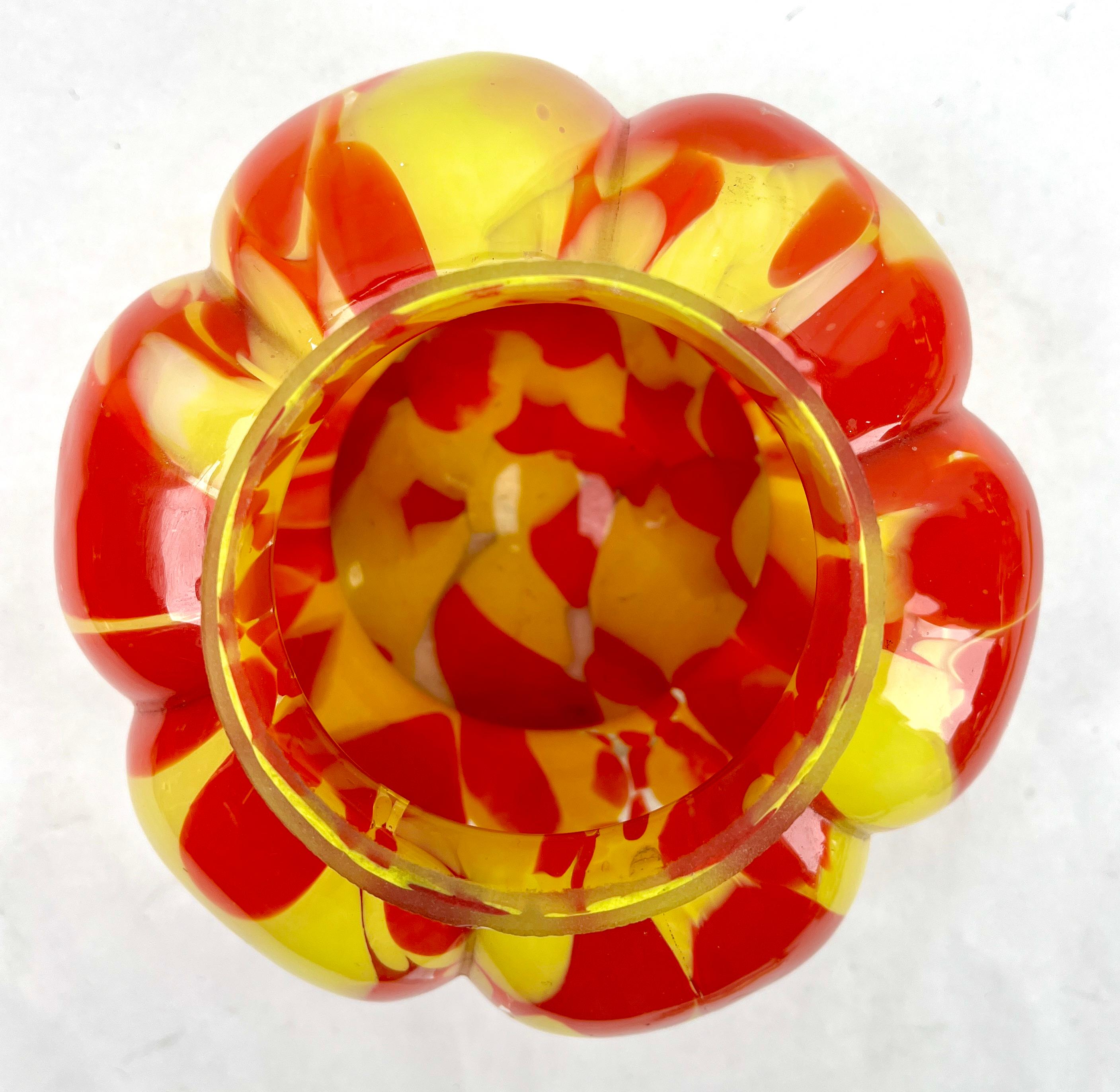 Belgian 'Pique Fleurs'  Vase, in Red and Yellow Color Decor with Grille, Late 1930s For Sale