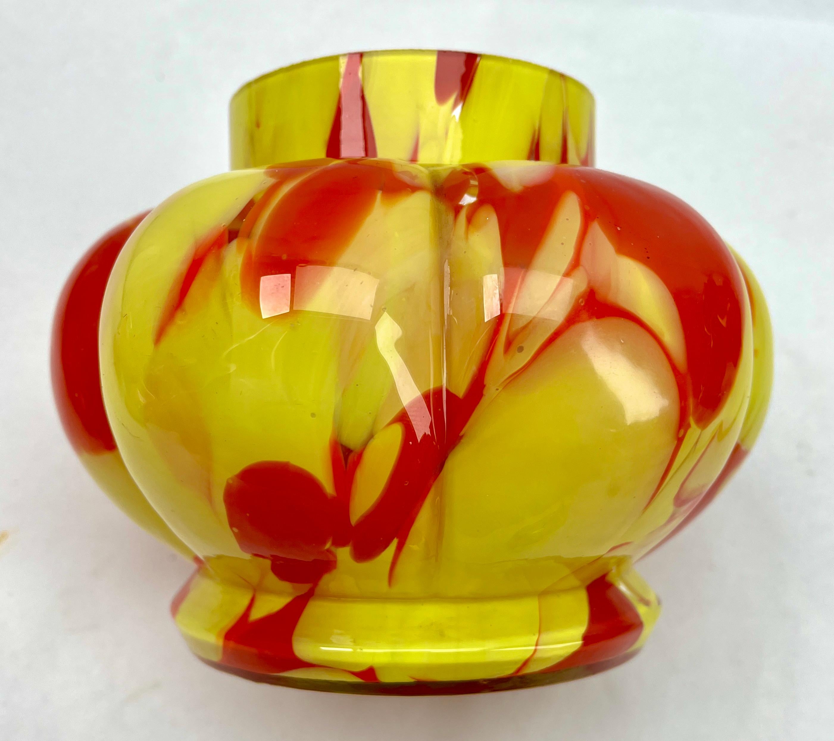 20th Century 'Pique Fleurs'  Vase, in Red and Yellow Color Decor with Grille, Late 1930s For Sale