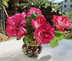 'Pique Fleurs' Vase in Red, White, Green Splatter Colors, with Grille