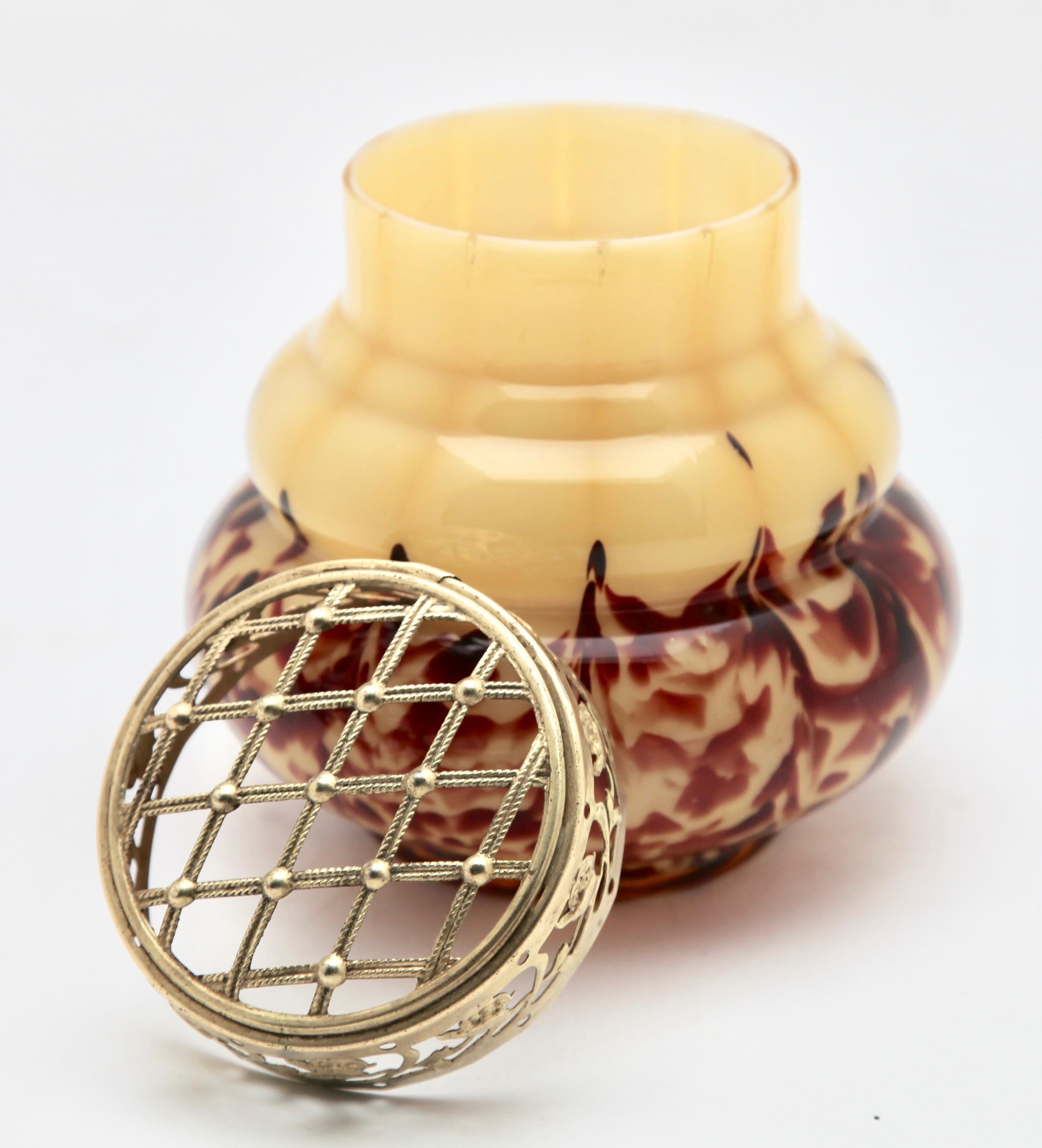 Art Nouveau 'Pique Fleurs' Vase, with 'Coffee and Caramel' Decor, with Grille, Late 1930s