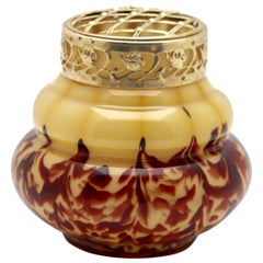 Antique 'Pique Fleurs' Vase, with 'Coffee and Caramel' Decor, with Grille, Late 1930s