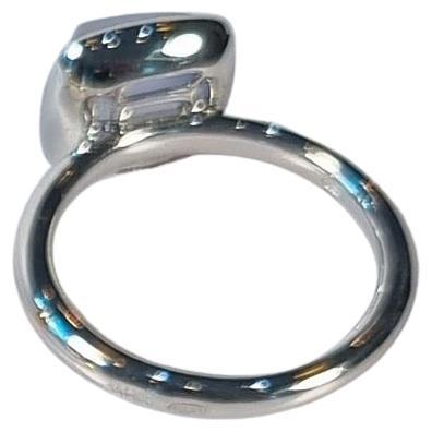 Women's Piramid Cabochon Blue Chalcedony Ring in 18k White Gold ring For Sale