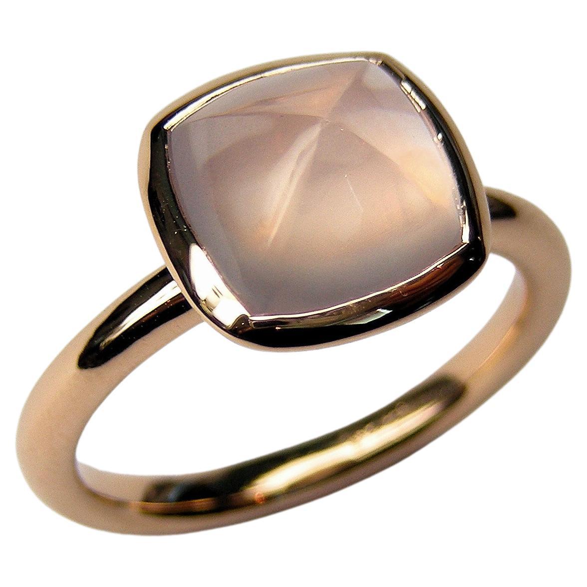 Piramid Cabouchon Pink Quartz in 18k Rose Gold Ring For Sale