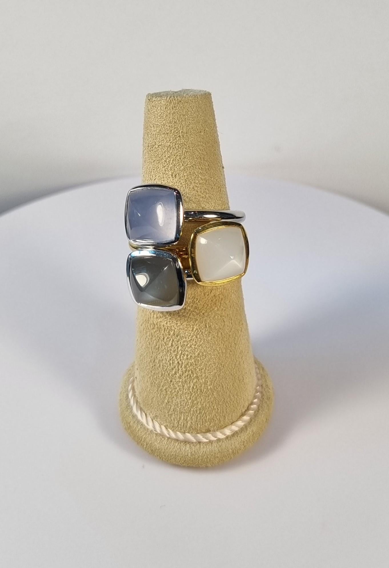 Contemporary Piramid Cabouchon White Moonstone Ring in 18k Yellow Gold ring For Sale