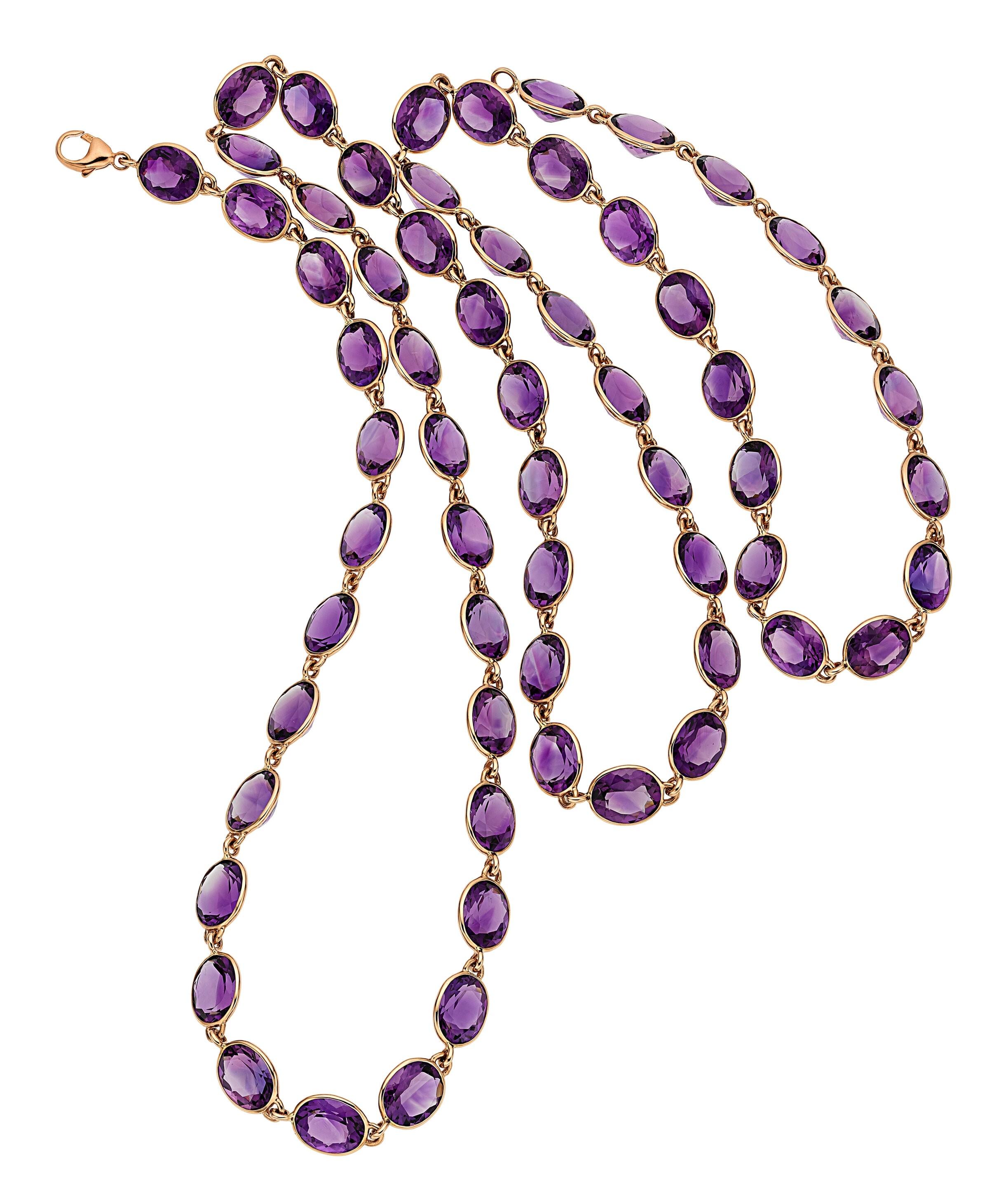 Piranesi 18k Rose Gold & 148.02ct Oval Amethyst Necklace, Length 36.25
