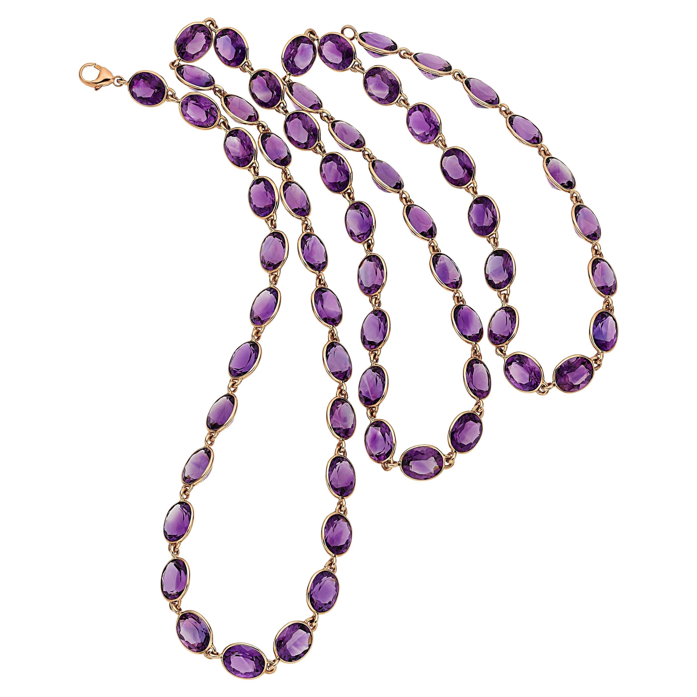 Piranesi 18k Rose Gold & 148.02ct Oval Amethyst Necklace, Length 36.25"