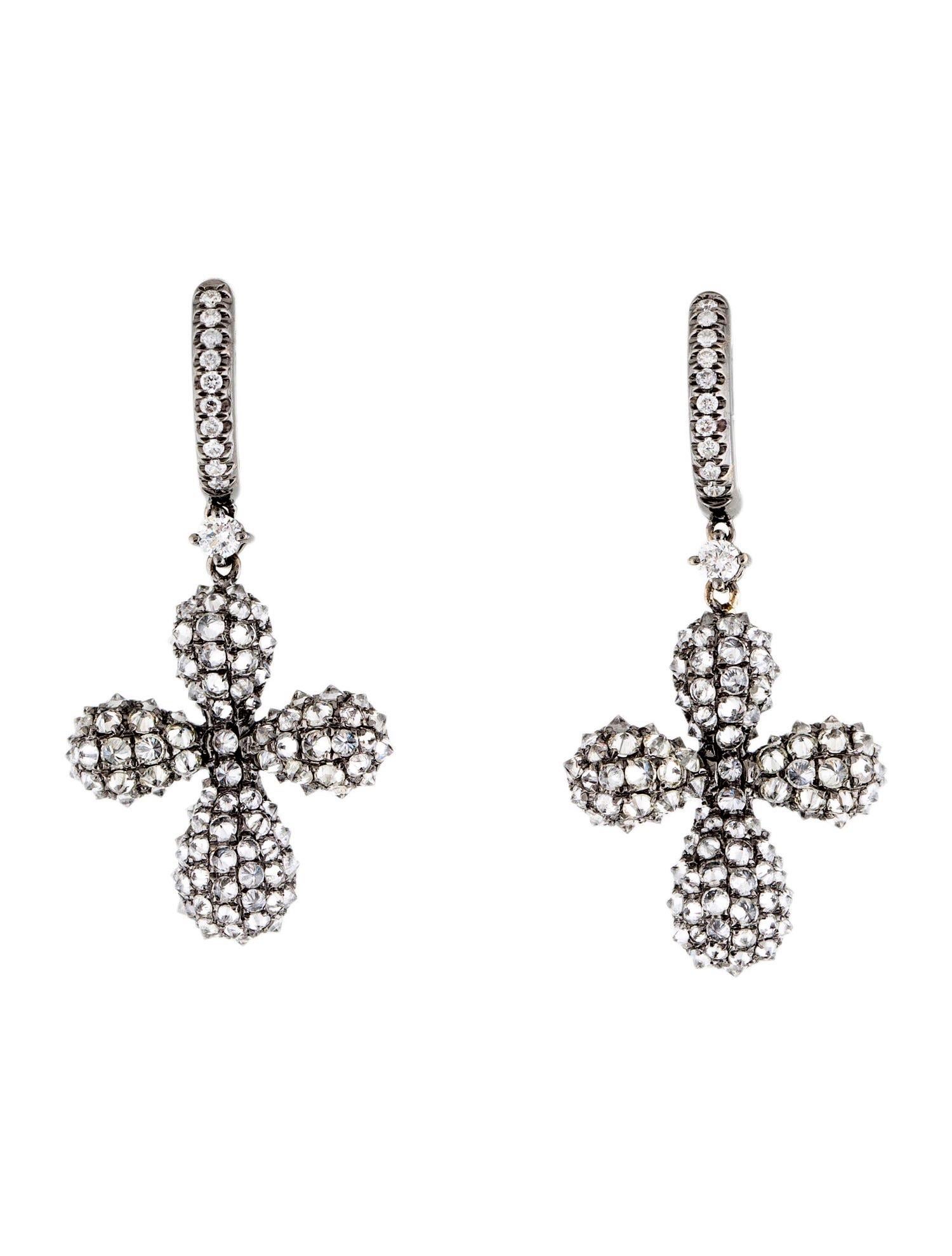 PIRANESI 18kt Black Gold 2.31 tcw Diamond Cross Drop Earrings For Sale 2