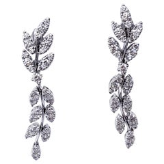 Piranesi 8.00 Carat Diamonds Leaf Design Dangle Earrings 18 Karat White Gold