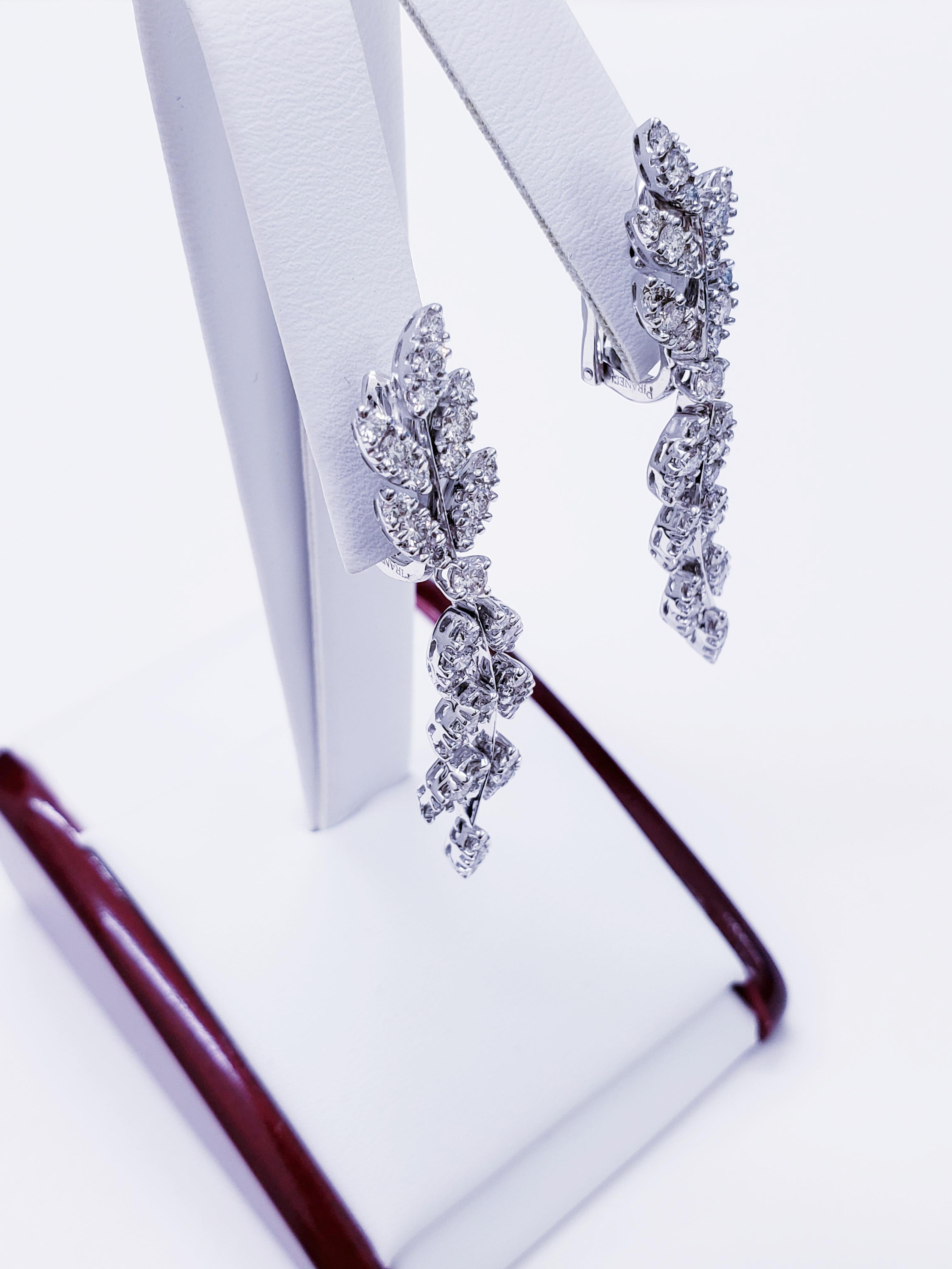 Piranesi 8.00 Carat Diamonds Leaf Design Dangle Earrings 18 Karat White Gold In Excellent Condition In Miami, FL
