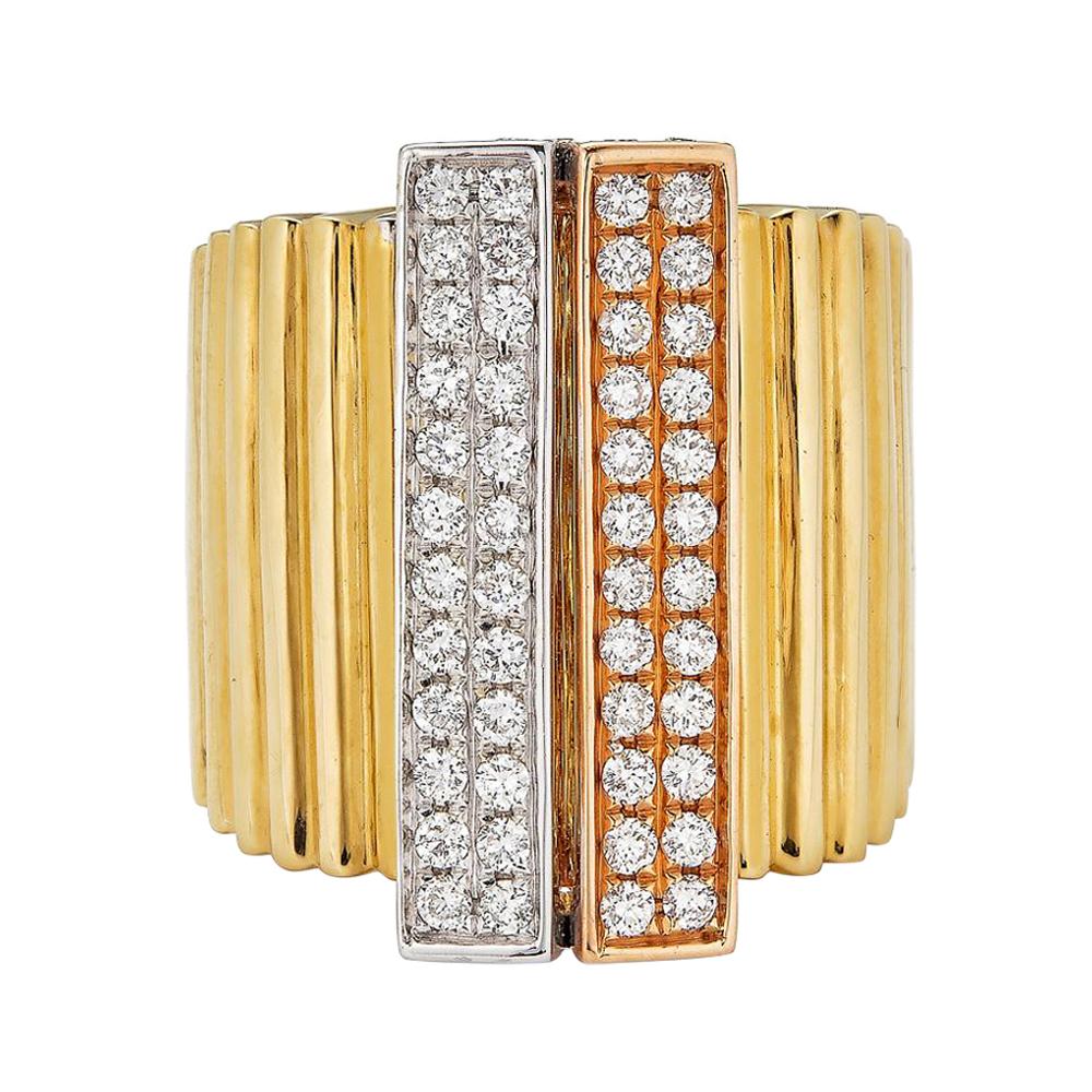 Piranesi Accordion Ring 18k White, Yellow and Rose Gold with 1.32 Carats Diamond For Sale