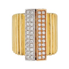 Piranesi Accordion Ring 18k White, Yellow and Rose Gold with 1.32 Carats Diamond