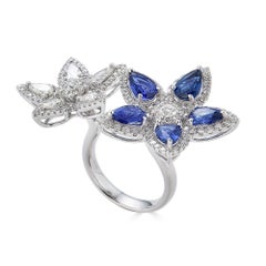 Piranesi Aspen Double Flower Ring in 18k White Gold with Blue Sapphire