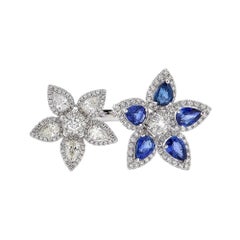 Piranesi Aspen Double Flower Ring in 18k White Gold with Blue Sapphire