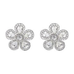 Piranesi Classic Flower Earrings in 18K White Gold with White Diamonds