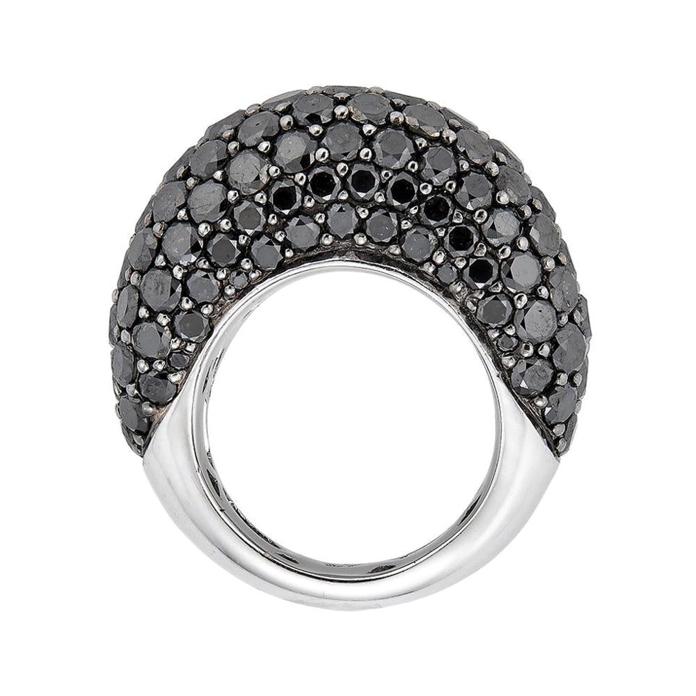 Piranesi Dome Ring in 18K White and Black Gold with Black Diamonds For Sale