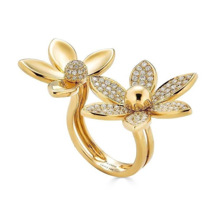Piranesi Double Oro Flower Ring in 18k Yellow Gold with Diamond For ...