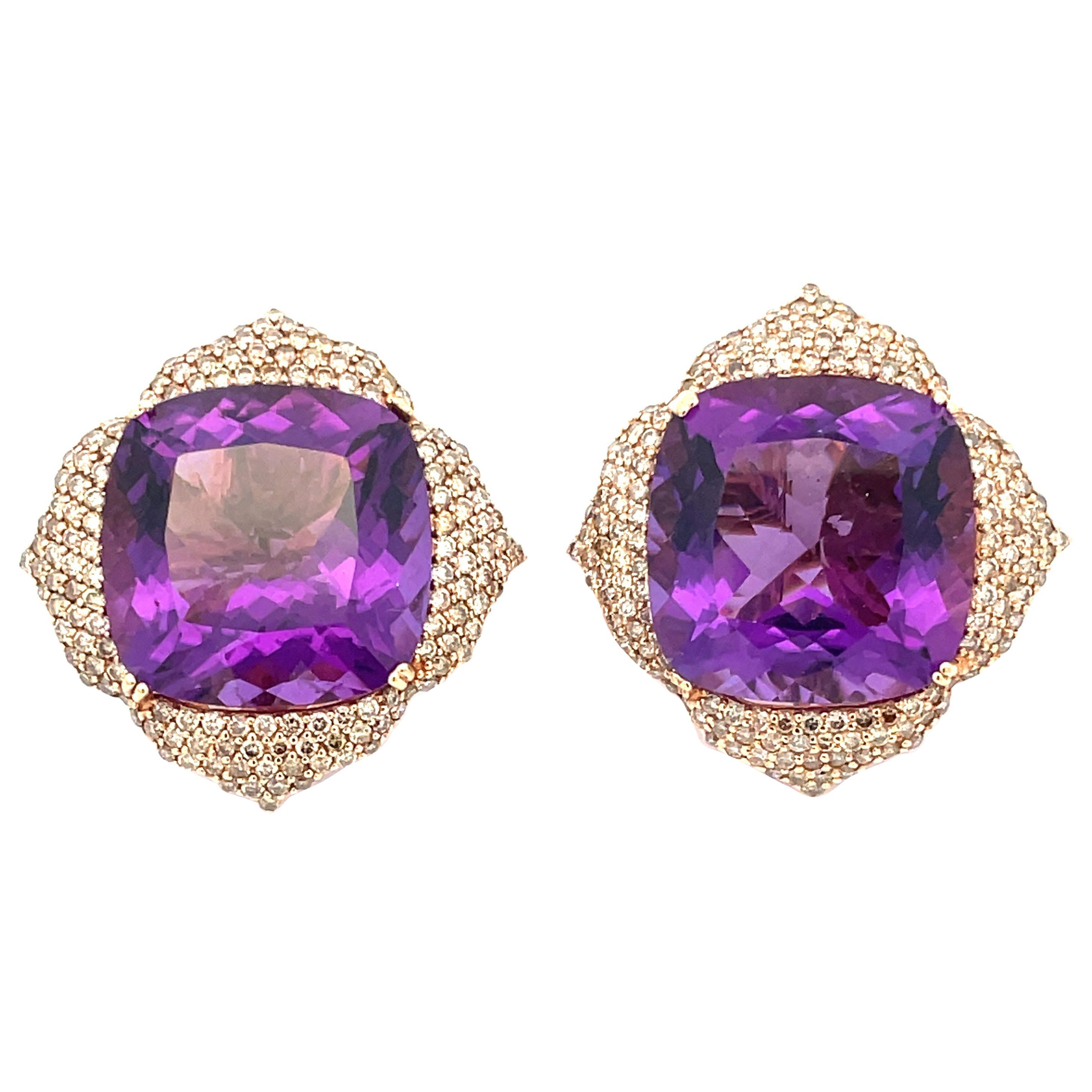 Piranesi earrings set with amethysts 18k rose gold For Sale