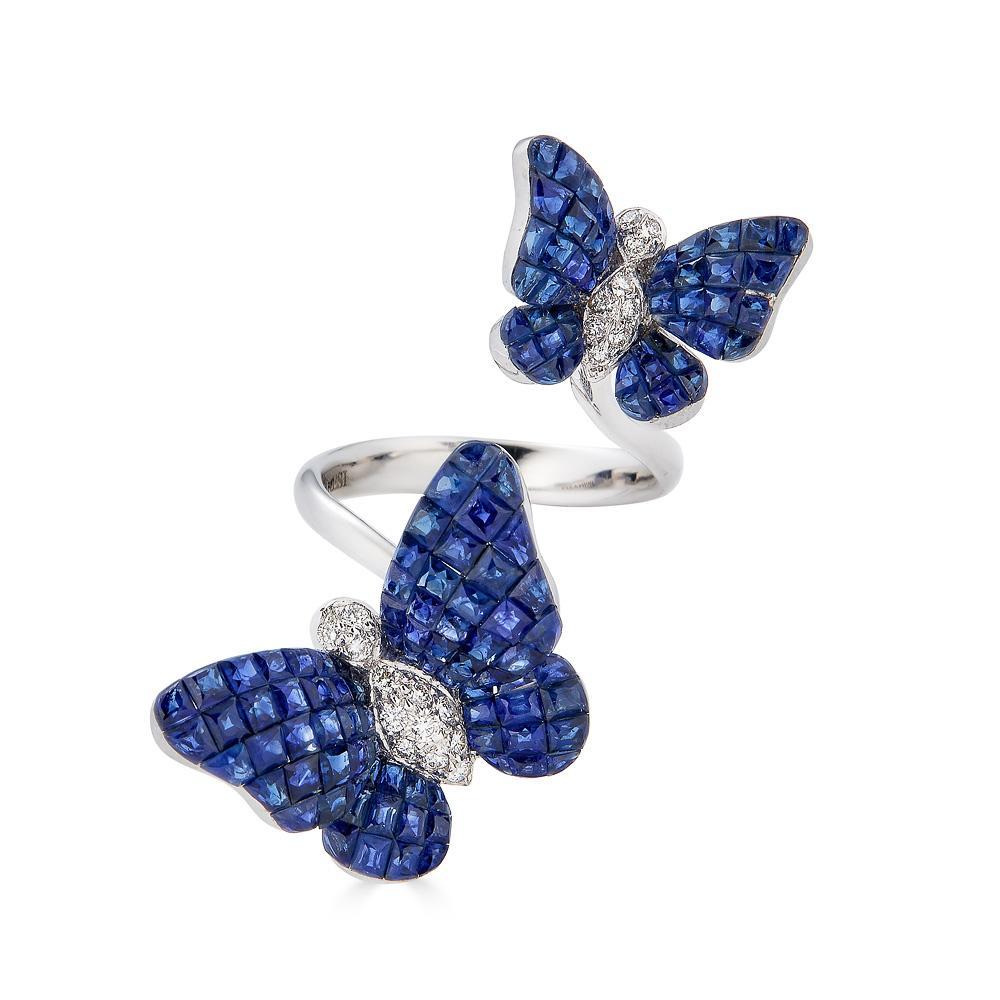 Piranesi Invisible set Farfalla double ring in 18K white gold with diamonds

approx. 12.85 carats Invisible Set Square Blue Sapphires
0.17 carats Round Diamonds
Ring set in 18K White Gold

Disclaimer:
Please note: All carat weight is approximate and