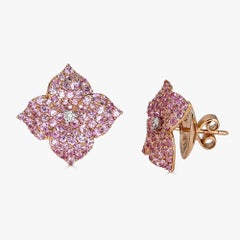 Piranesi Mosaique Large Flower Earrings in 18k Rose Gold with Pink Sapphire
