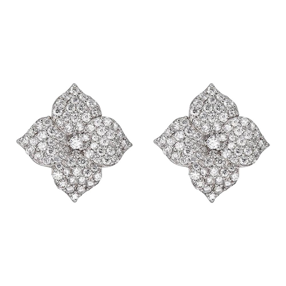 Piranesi Mosaique Large Flower Earrings in 18k White Gold with White Diamond For Sale