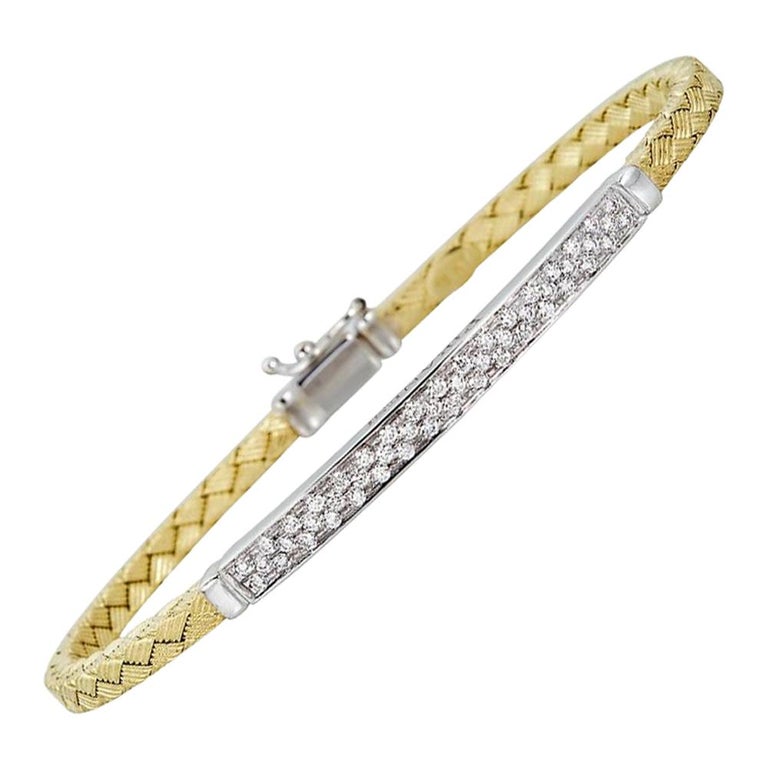 Bracelet Tennis Femme Or Blanc Et Jaune 9 Carats Avec Diamant 1 Carat - Longueur 19 Cm - Pierre Ronde Brillante