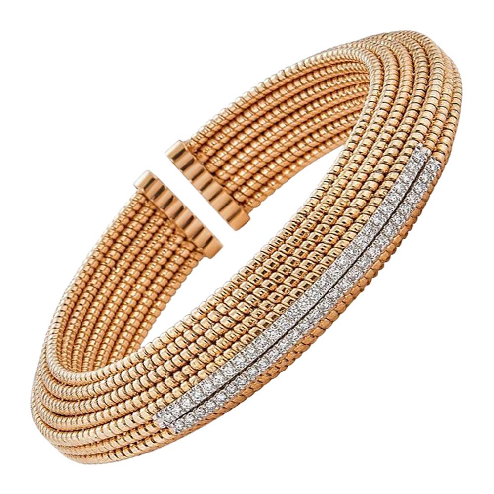 Piranesi Oro Coil Bracelet in 18k Rose Gold with 1.04 Carats Round Diamonds For Sale