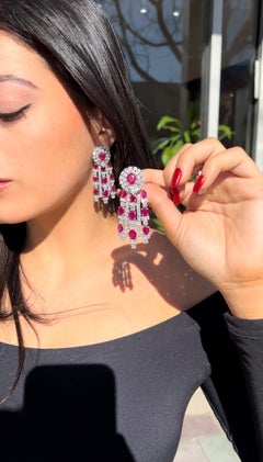PIRANESI Oval Ruby and Round Brilliant Cut Diamond 32.0 carat Chandelier Earring