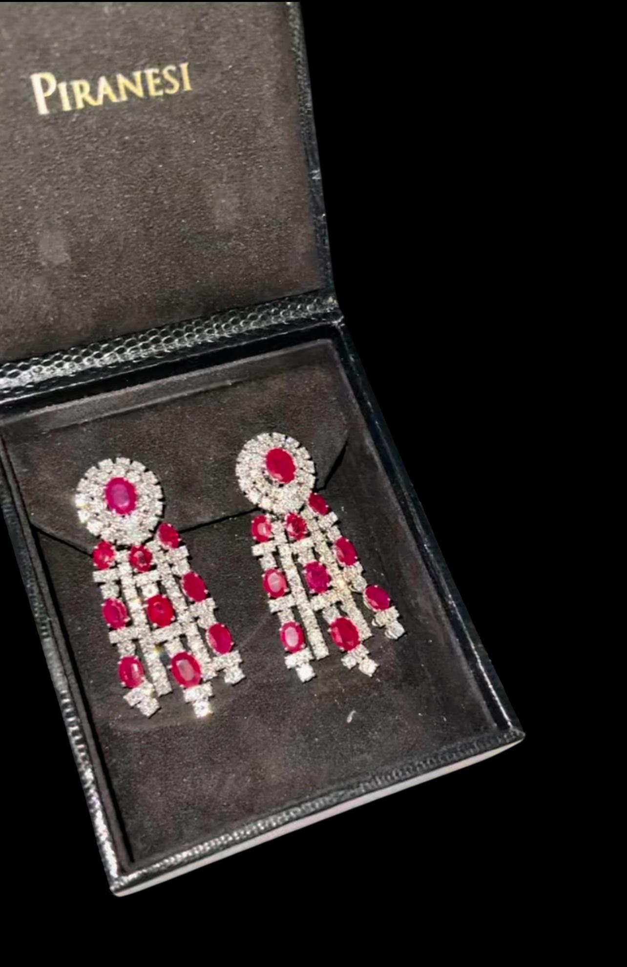 PIRANESI Oval Ruby and Round Brilliant Cut Diamond 32.0 carat Chandelier Earring in vendita 3