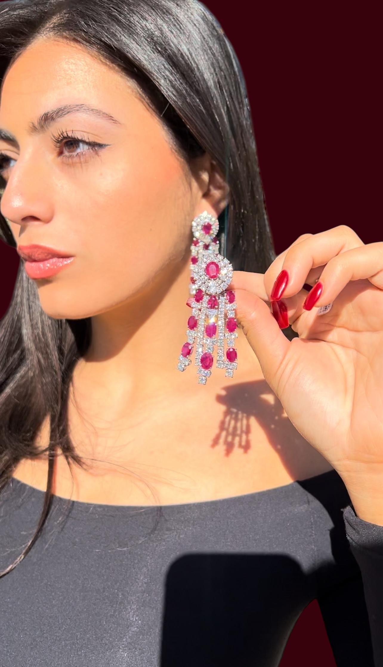 PIRANESI Oval Ruby and Round Brilliant Cut Diamond 32.0 carat Chandelier Earring in vendita 4