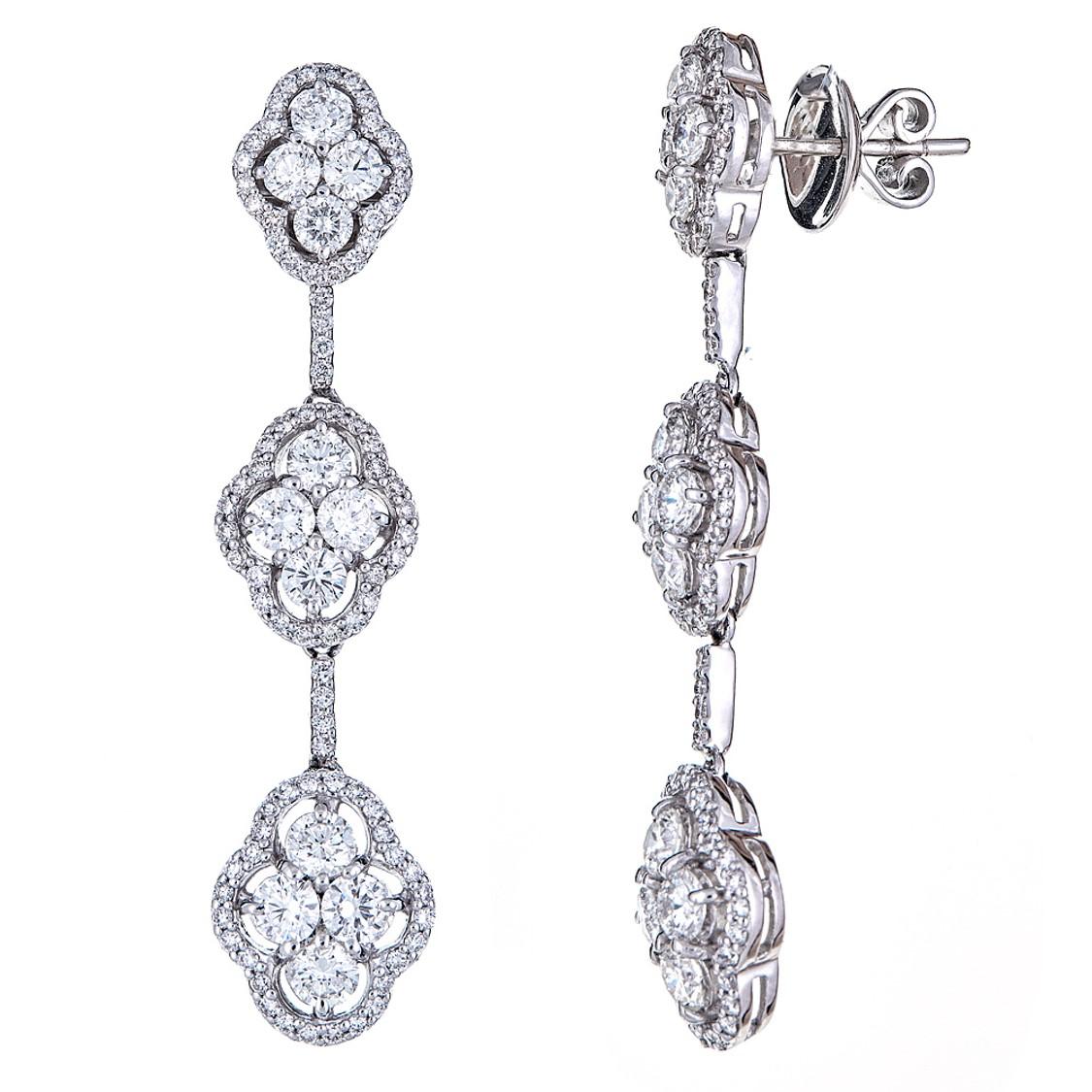 Round Cut Piranesi Pacha Diamond Earrings with 4.72 Round Diamonds For Sale