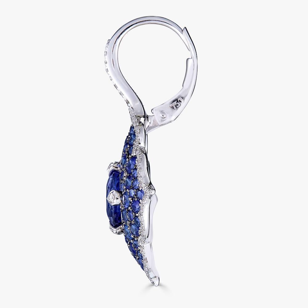 Round Cut Piranesi Pacha on Wire Earrings in 18K White and Black Gold with Blue Sapphire For Sale