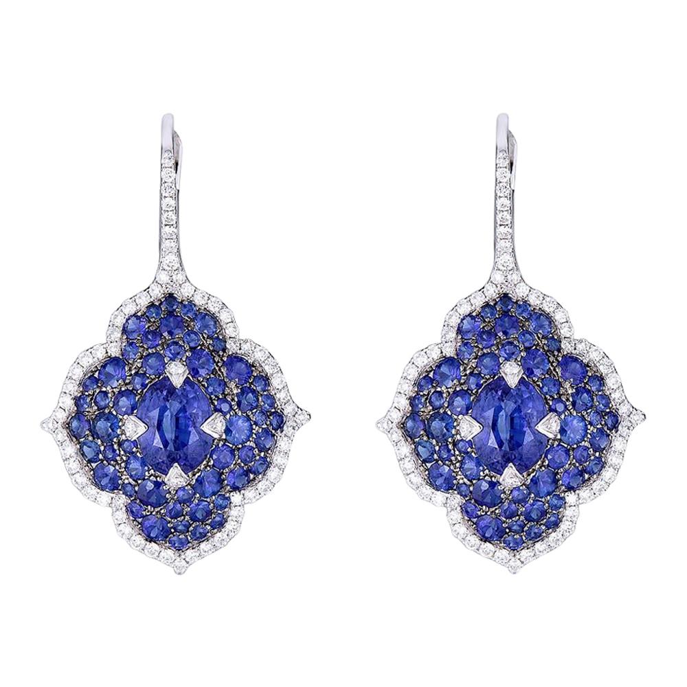 Piranesi Pacha on Wire Earrings in 18K White and Black Gold with Blue Sapphire For Sale