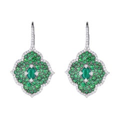 Piranesi Pacha on Wire Earrings in 18k White Gold 2.58cts Emerald & Tsavorite