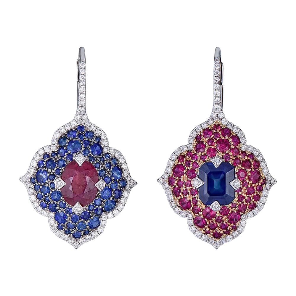 Piranesi Pacha on Wire Earrings in 18K White Gold with 2.77cts Ruby and Diamonds For Sale