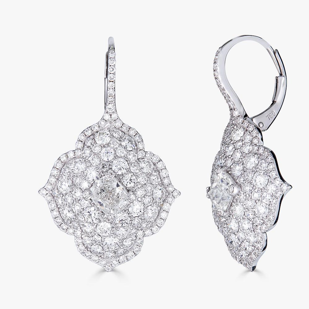 Round Cut Piranesi Pacha on Wire Earrings in 18K White Gold with 2.82cts White Diamonds For Sale